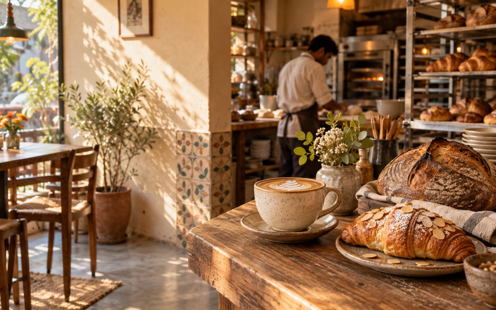 Steaming single-origin espresso and flat white in ceramic cup with elegant latte art