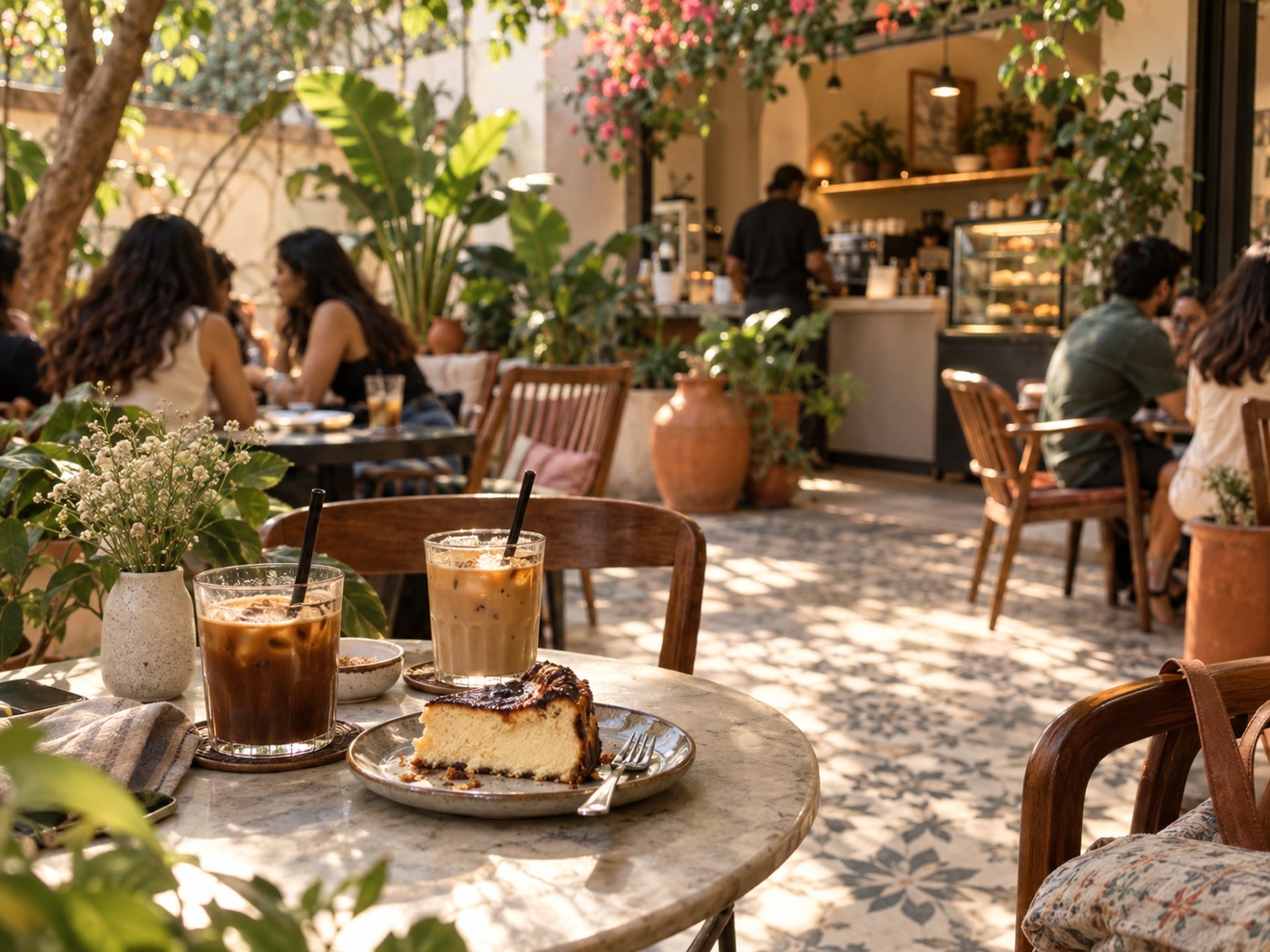 The courtyard seating under the neem tree